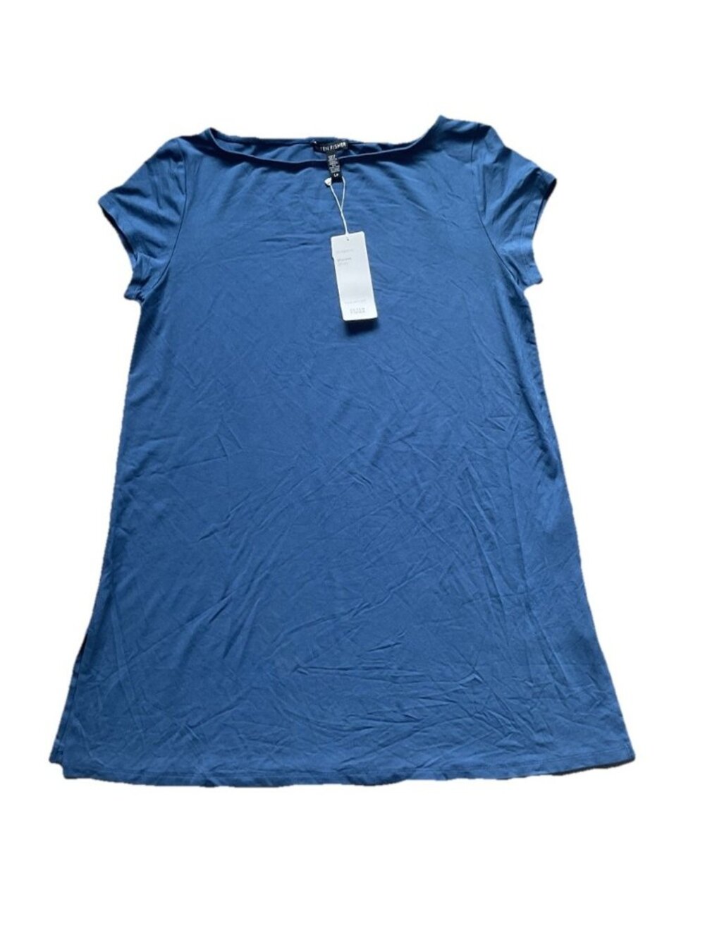 Eileen Fisher Viscose Jersey Tunic Dress Blue Short Sleeve A Line NWT S